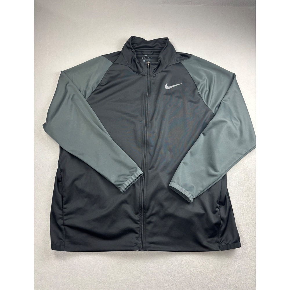 Nike Mens Dri-FIT Full Zip Track Jacket XXL Black Gray Athletic Lightweight